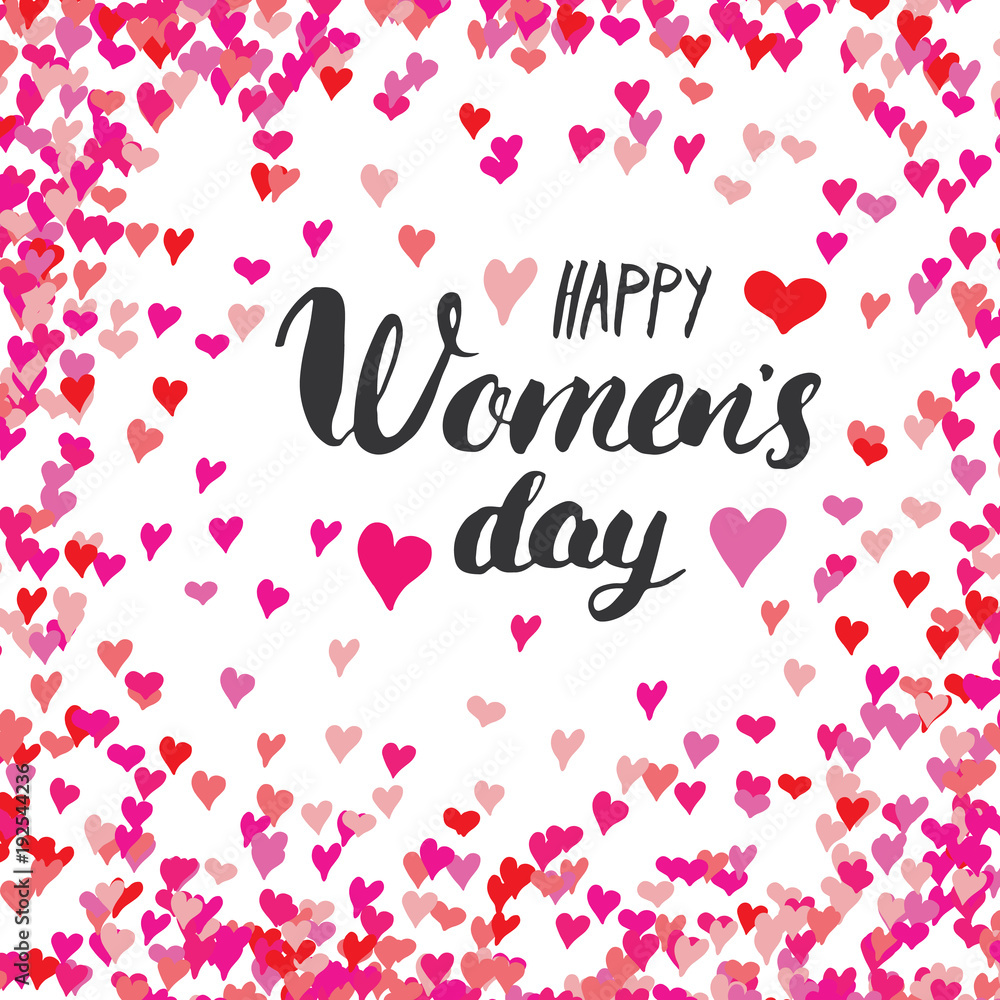 Happy Women's Day greeting card Hand lettering. Holiday grunge textured retro design vector illustration