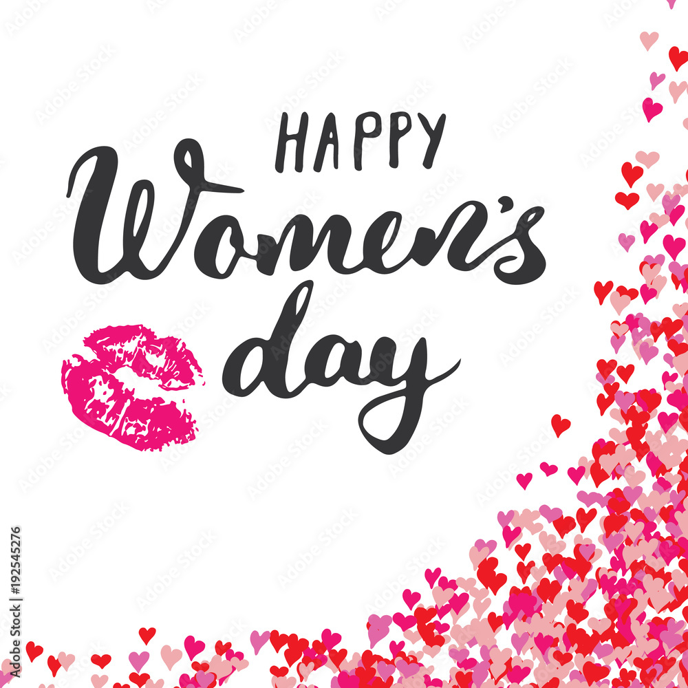 Happy Women's Day greeting card Hand lettering. Holiday grunge textured retro design vector illustration