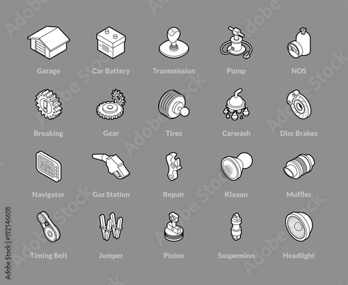 Isometric outline icons set