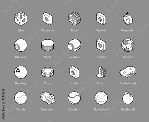Isometric outline icons set