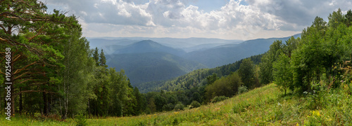 Fototapeta Naklejka Na Ścianę i Meble -  Panorama from the top of Mount Tserkovka in summer resort of Belokurikha in Altai Krai