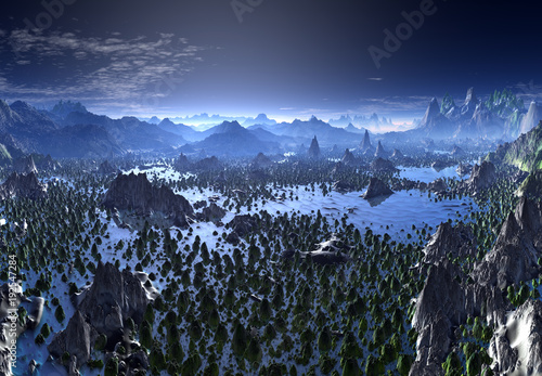 3D Rendered Fantasy Landscape - 3D Illustration