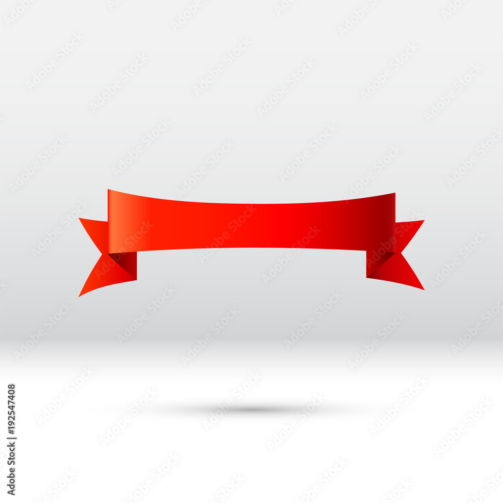 Curled red ribbon, banner or gift tape for holiday celebration or discount sale event Curled red ribbon, banner or gift tape for holiday celebration or discount sale event