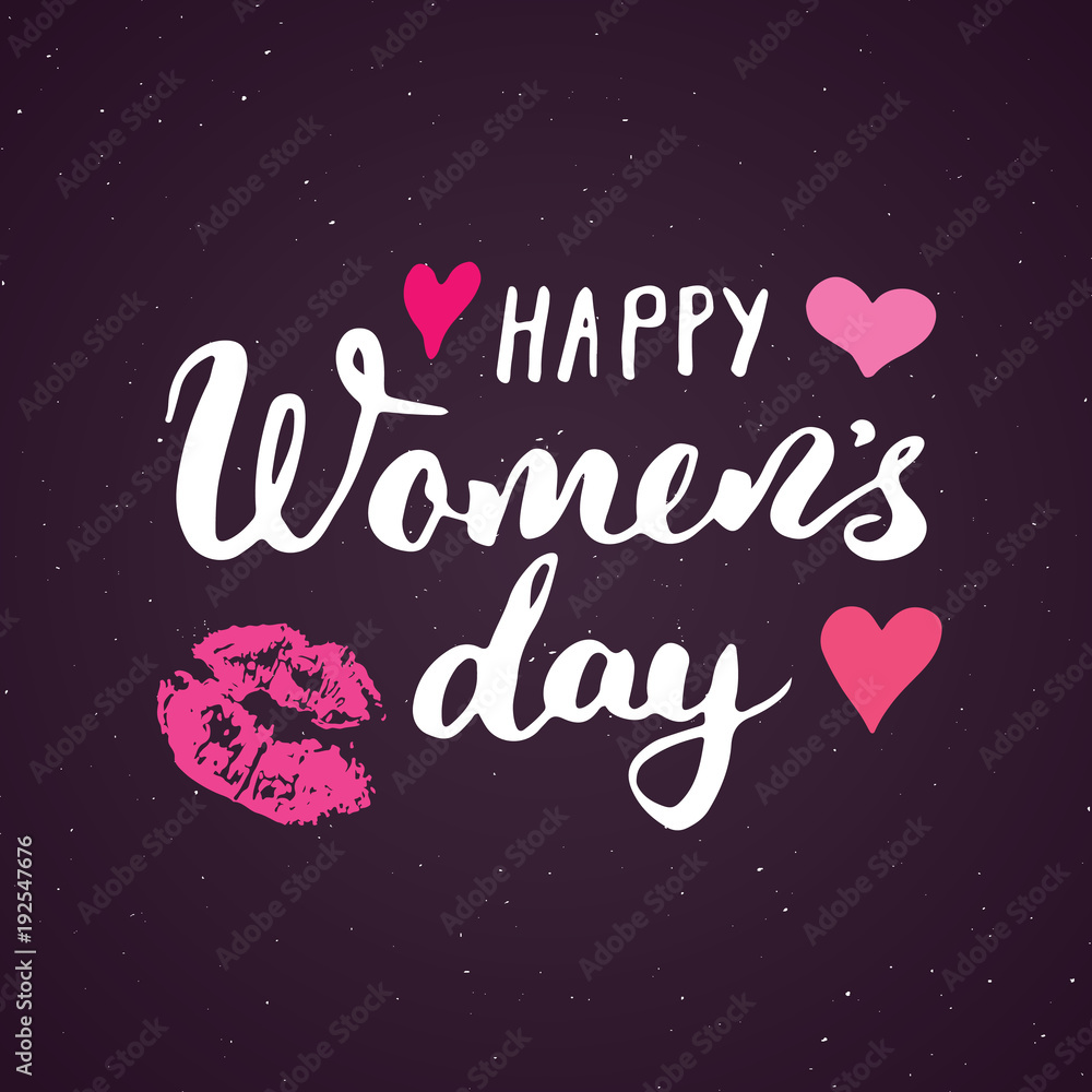Happy Women's Day Hand letterings set. Holiday grunge textured retro design greeting cards vector illustration