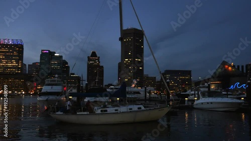 2259 Sailboat in Baltimore Inner Harbor at Dusk, 4K