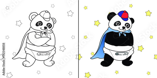 Super hero baby Panda with star background