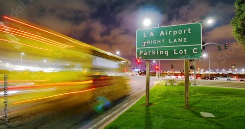 Traffic entering LAX airport Sepulveda Bl Los Angeles California 4K Timelapse.