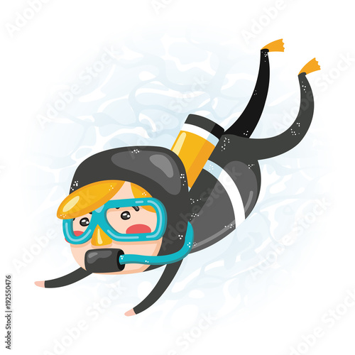 Clip art of one cute boy scuba diver in black wet suit which is ideal for creating your wallpapers, backgrounds, stickers, fabric patterns, clothing prints, labels, crafts & projects