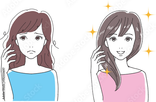髪のきれいな女性と髪の痛んだ女性