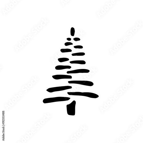 Fir black icon. Tree silhouette. Flat isolated element. Black and white vector illustration.