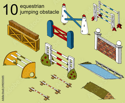 set vector isolated obstacle equestrian sport Jumping isometry