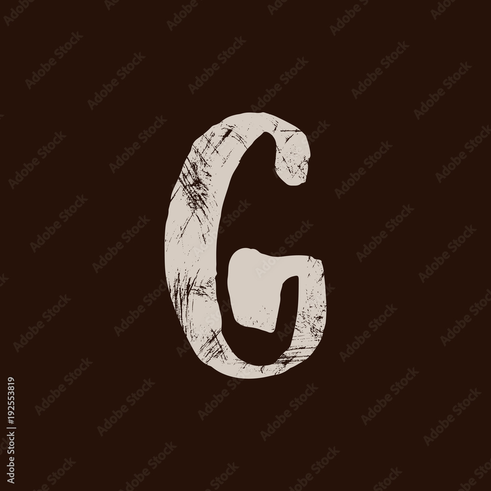 Letter G. Handwritten by dry brush. Rough strokes textured font. Vector illustration. Grunge style elegant alphabet. Letter G. Handwritten by dry brush. Rough strokes textured font. Vector illustration. Grunge style elegant alphabet.