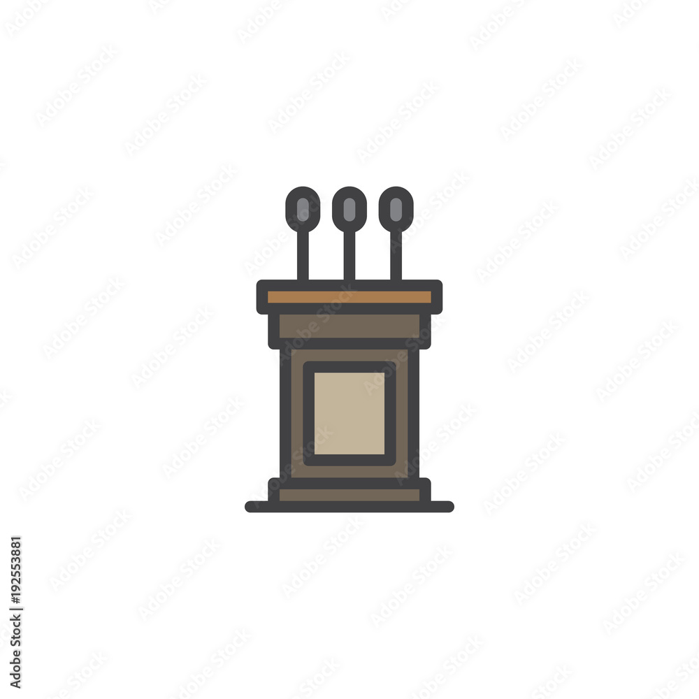 Podium filled outline icon, line vector sign, linear colorful pictogram isolated on white. Tribune symbol, logo illustration. Pixel perfect vector graphics Podium filled outline icon, line vector sign, linear colorful pictogram isolated on white. Tribune symbol, logo illustration. Pixel perfect vector graphics