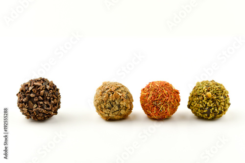 Chocolate candies on white background