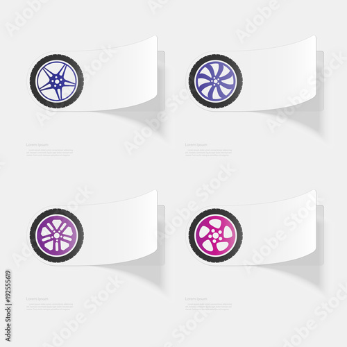 Car wheel. Flat sticker with shadow on white background