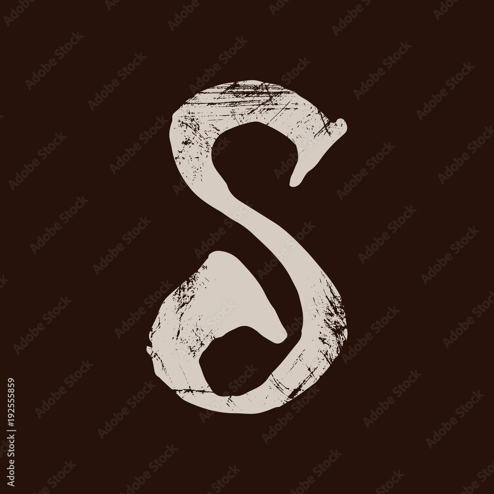 Letter S. Handwritten by dry brush. Rough strokes textured font. Vector illustration. Grunge style elegant alphabet. Letter S. Handwritten by dry brush. Rough strokes textured font. Vector illustration. Grunge style elegant alphabet.