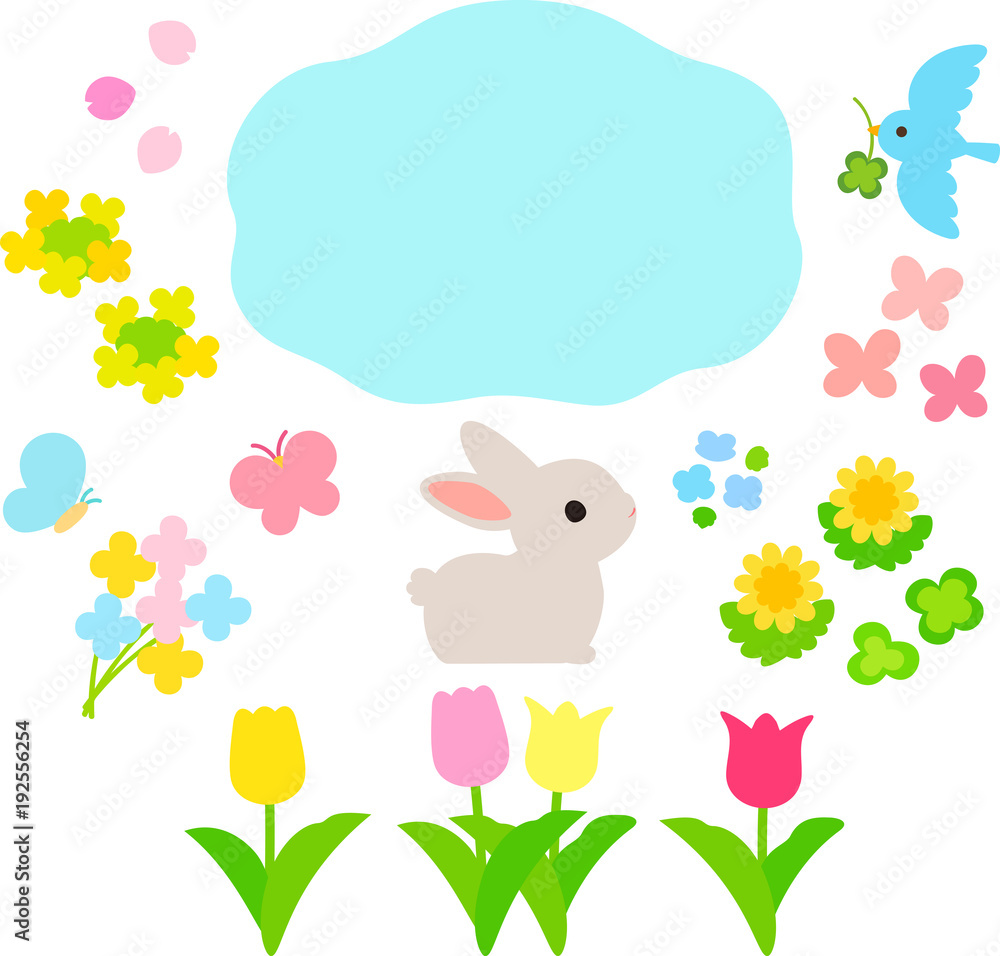 春の花と動物のイラストセット Stock ベクター Adobe Stock