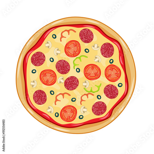 Italian pizza with tomato, sausage
