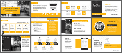 Yellow presentation templates and infographics elements background. Use for business annual report, flyer, corporate marketing, leaflet, advertising, brochure, modern style.