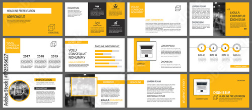 Yellow presentation templates and infographics elements background. Use for business annual report, flyer, corporate marketing, leaflet, advertising, brochure, modern style.