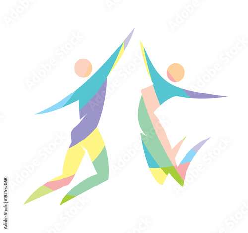 happy young people jumping 