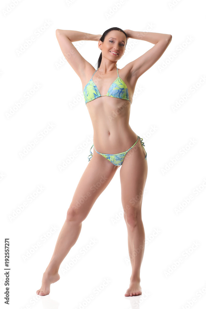 sporty woman in bikini on white background sporty woman in bikini on white background