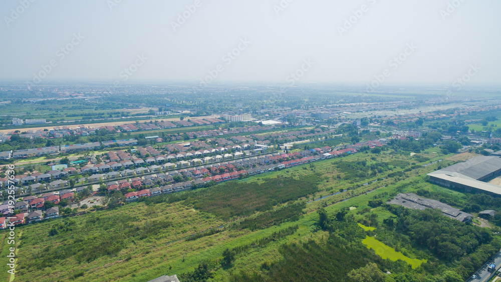 top view village, Aerial city view from flying drone , Thailand. top view landscape