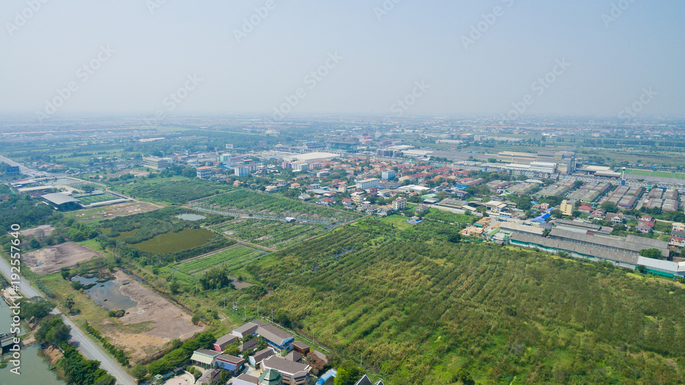 top view village, Aerial city view from flying drone , Thailand. top view landscape