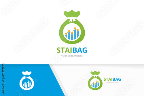 Vector graph and bag logo combination. Diagram and sack symbol or icon. Unique chart and money logotype design template.