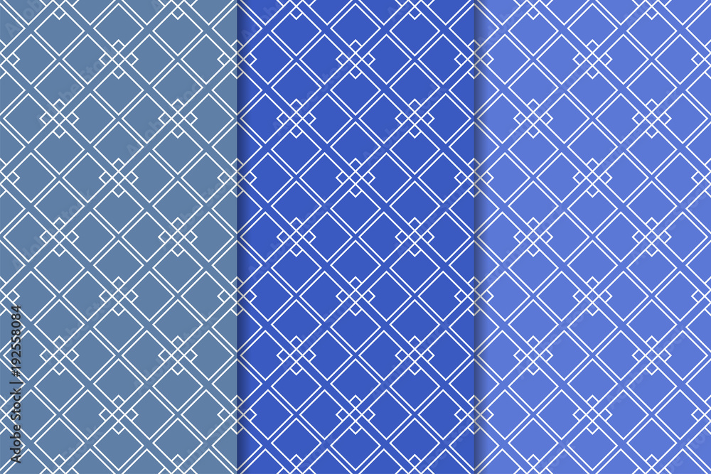 Blue geometric ornaments. Set of seamless patterns Blue geometric ornaments. Set of seamless patterns