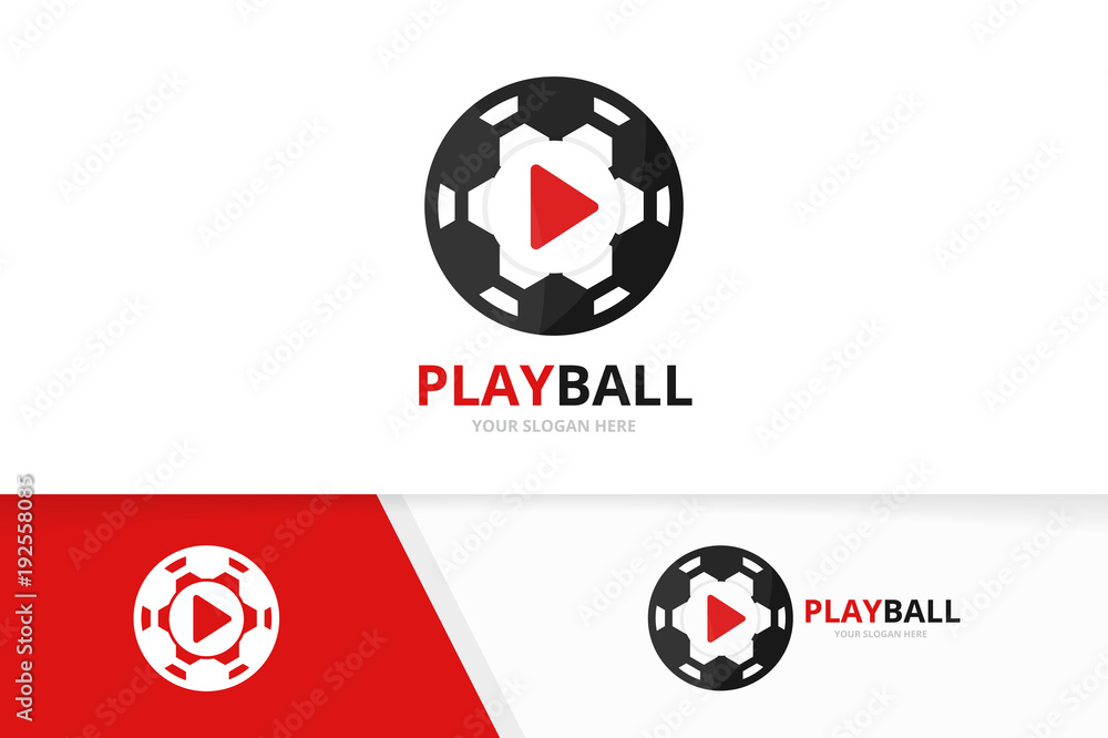 Vector button play and soccer logo combination. Record and ball symbol or icon. Unique connect and football logotype design template. Vector button play and soccer logo combination. Record and ball symbol or icon. Unique connect and football logotype design template.