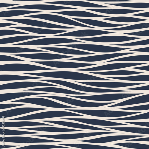 Marine seamless pattern with stylized blue waves on a light background. Water Wave abstract design. 
