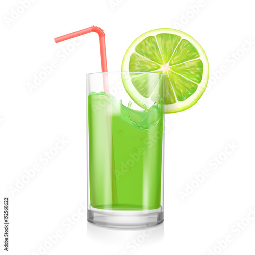 Lime juice in drinking glass. Citrus coctail illustration