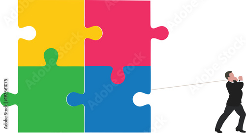 persona al lavoro trascina gruppo di puzzle uniti