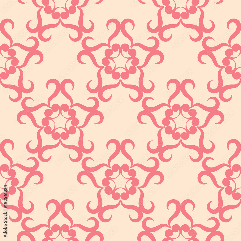 Red floral seamless design on beige background