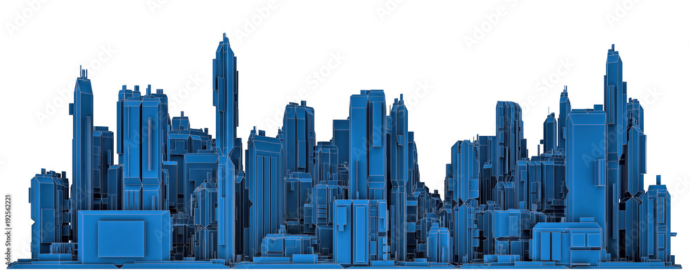 3D Illustration Of Panoramic View Of Futuristic City Skyscrapers