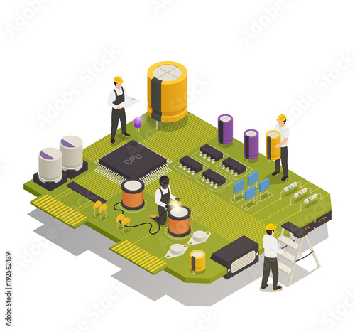 Semiconductor Electronic Components Isometric Composition 