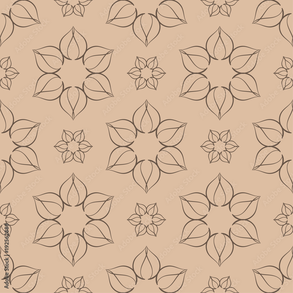 Dark brown floral seamless pattern on beige background Dark brown floral seamless pattern on beige background