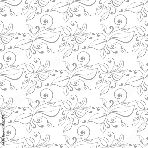 Gray floral seamless design on white background