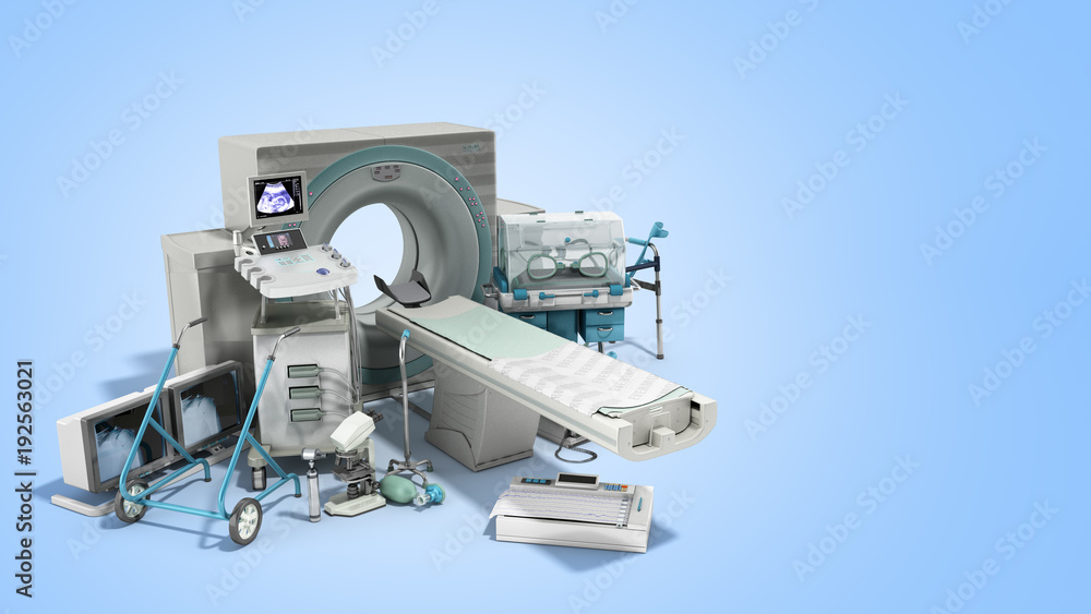 Modern technology in the medical technic 3d render on blue Modern technology in the medical technic 3d render on blue