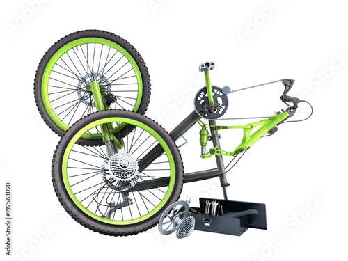 bicycle repair concept 3d render on white no shadow © nosorogua