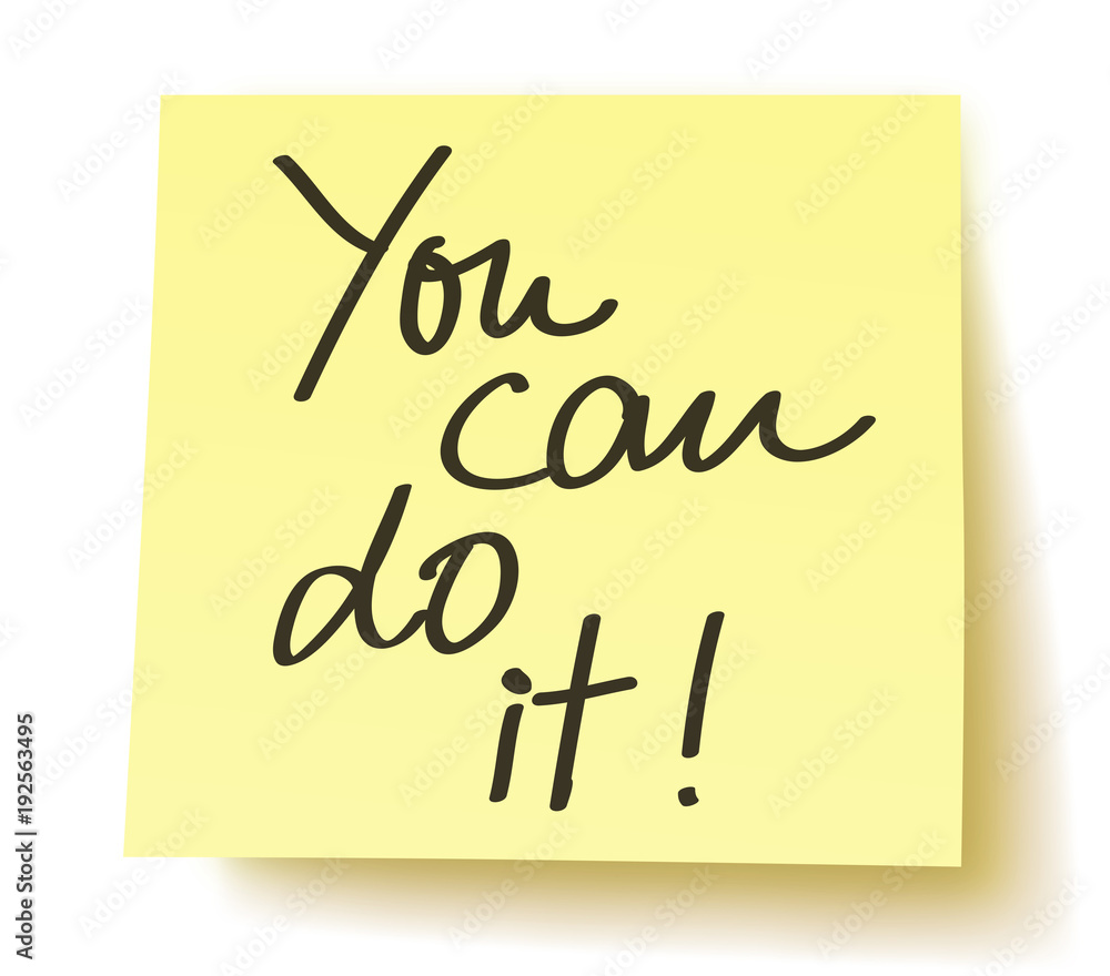 Yellow Postit „Yes you can!“ / handwritten, vector, isolated Stock Vector