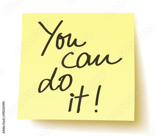 Yellow Postit „You can do it!“ / handwritten, vector, isolated