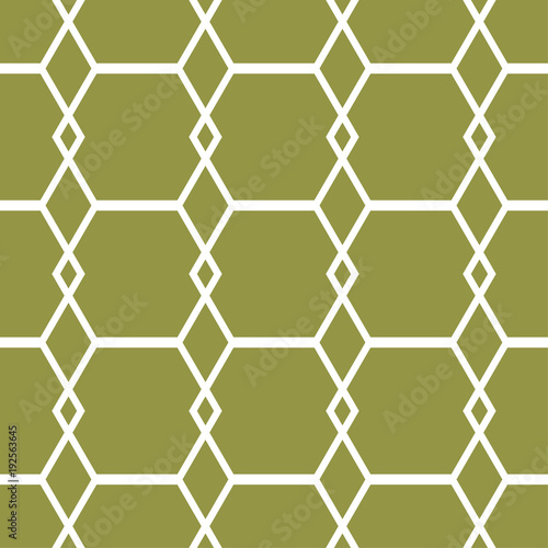 Olive green and white geometric ornament. Seamless pattern