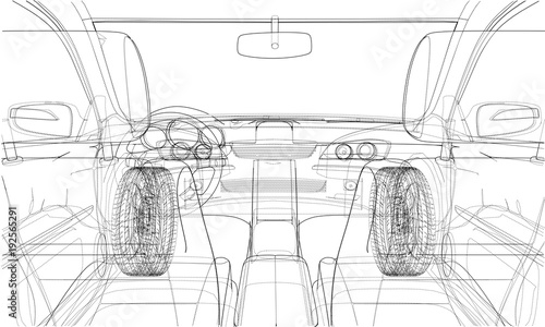 Sketch of car interior. Vector rendering of 3d