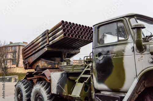 Russian multiple rocket launcher mounted on a soviet military truck © ihorbondarenko