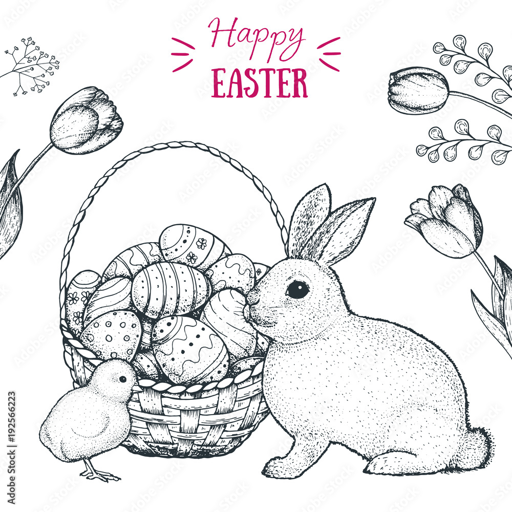 Sketch Of Easter Bunny And Easter Egg Vector Happy Easter Royalty Free  SVG Cliparts Vectors And Stock Illustration Image 98091536