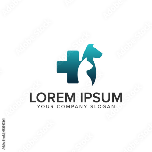 Animal care dog cat logo design concept template.