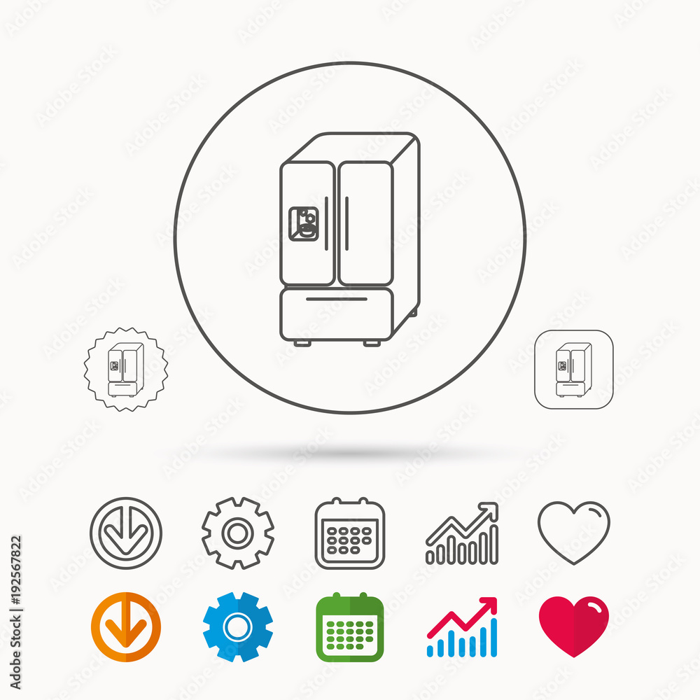 American fridge icon. Refrigerator with ice sign. American fridge icon. Refrigerator with ice sign.