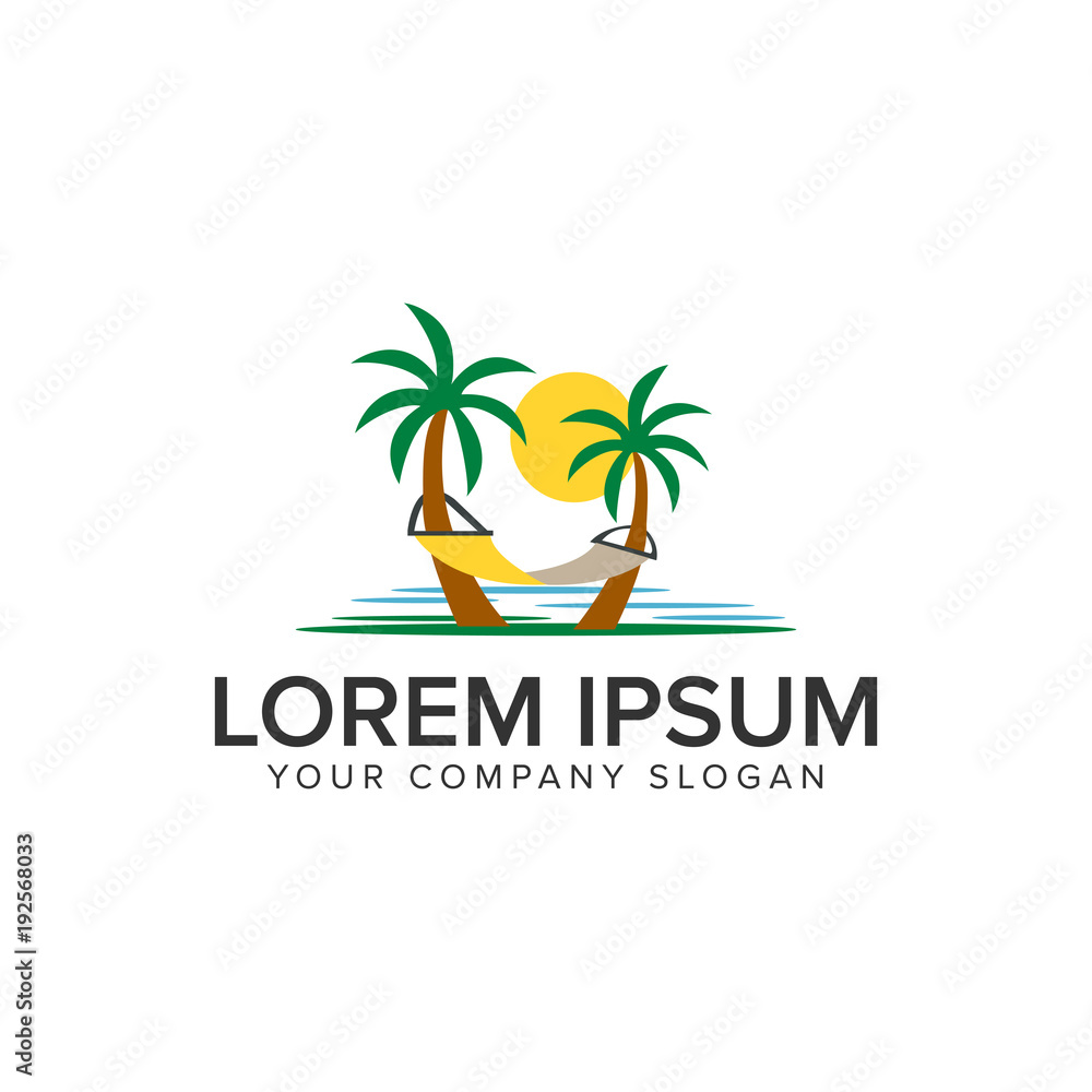 beach landscape palm tree logo. holiday logo design concept template.